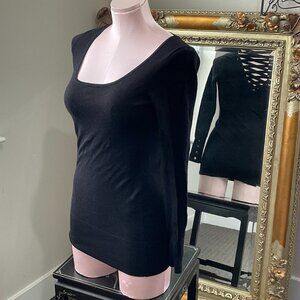 Y2K Cache Regular Fit Scoop Neck Top Cut Out Back Long Sleeve Size XS Black